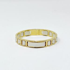 Ann Taylor Faux Leather Woven Gold Tone Bangle Bracelet Greige Gray Cream